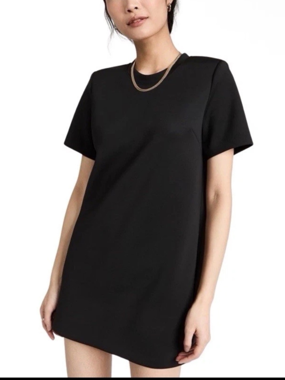 NEW Good American Dress Size 0 XS Black Scuba Mini Short Sleeve Strong Shoulder